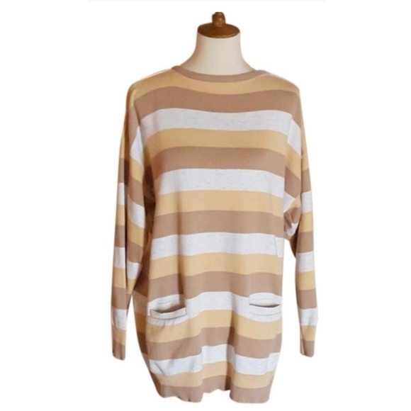 Joan Vass - Striped‎ Oversize Tunic Sweater - Picture 1 of 5